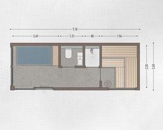 the floor plan for a mobile home with an attached bathroom and living room, as well as a kitchen