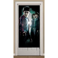 the harry potters movie poster is on display in front of a white door with an open