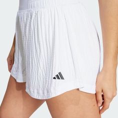 adidas Tennis Pro Seersucker Shorts - White | Women's Tennis | adidas US Sporty White Tennis Shorts, Summer Tennis Athletic Shorts With Built-in Shorts, Skirted Tennis Shorts With Built-in Shorts, Tennis Bottoms With Built-in Shorts In Cotton, Solid Cotton Tennis Skirt With Built-in Shorts, Tennis Adidas, Adidas Tennis, Seersucker Shorts, Adidas Shorts