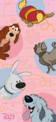 an image of cartoon animals on pink background