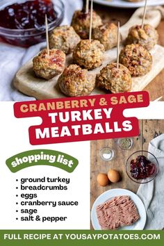 an advertisement for cranberry and sage turkey meatballs