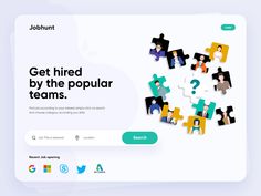 the landing page for jobhunt's website is shown with puzzle pieces surrounding it