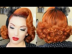 Classic Pinup Girl Hair Tutorial - YouTube - PinUp Doll Ashley Marie Pin Up Hair Tutorial, Maquillage Pin Up, Pin Up Hairstyles, Pin Curl Hair, Cabelo Pin Up, Pinup Hair Tutorial, Voluminous Hair Tutorial, Updo Hairstyles Tutorials, Vintage Hairstyles Tutorial