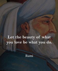 an old man with a turban on his head and a quote from rumi