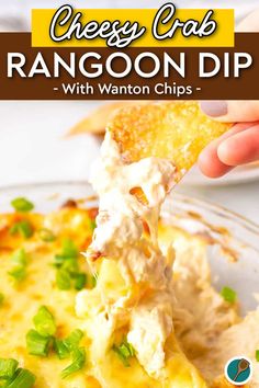 Cheesy Crab Rangoon Dip with Wonton Chips – Crowd-Pleasing Appetizer! Rangoon Dip, Party Food Easy Appetizers, Wonton Chips, Crab Rangoon Dip, Cream Cheese Wontons, Crispy Wonton, Lump Crab, Make Ahead Appetizers