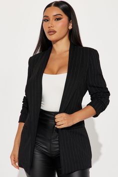 Bethany Blazer - Black | Fashion Nova How To Wear A Blanket Scarf, Office Attire Women, How To Look Expensive, Pinstripe Blazer, Altering Clothes, New Perspective, Black Blazers, Blazers For Women, Single Breasted