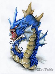 a drawing of a blue dragon with its mouth open