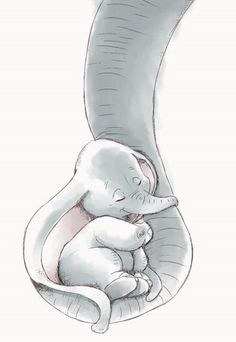 a drawing of an elephant holding a baby in it's arms with its trunk