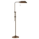 the floor lamp has a metal base and an adjustable arm