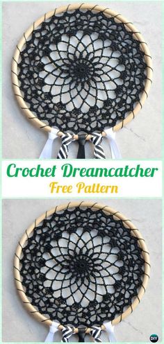 two crochet dream catchers are shown with the words free pattern below them