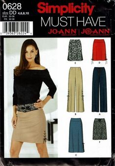 a woman's skirt, top and pants sewing pattern in two lengths with pockets