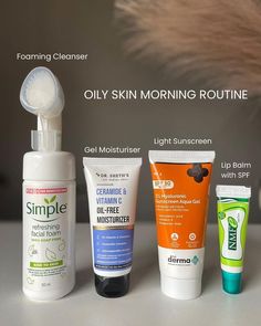 Skincare products Oily skin morning routine Skincare Products Oily Skin, Skin Morning Routine, Skincare Affordable, Affordable Skincare Products, Skincare For Combination Skin, Dusky Skin, Oily Skin Makeup, Morning Skincare Routine