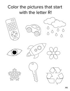 the letter r worksheet with pictures to color and print out for preschoolers