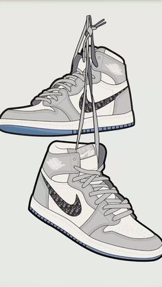 Wallpaper Jordan Shoes, Shoe Wallpapers, Wallpaper Jordan, Jordan Dior, Jordan 1 Dior, Jordan Shoes Wallpaper, Sneakers Illustration, Sneakers Drawing, Sneakers Wallpaper