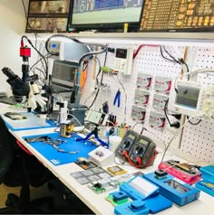 a lab with many electronic devices on the table