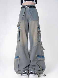 Wide Leg Cargo Jeans, American Street, Denim Decor, Casual Pant, Streetwear Jeans, Jeans Cargo, Retro Mode, Cargo Jeans, Denim Trousers