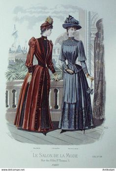 Engraving Le Salon de la fashion 1888 n°943 | eBay 1880s Fashion Women, 1889 Fashion, Habit Ideas, Magazine Wall Art, 1880 Fashion, Historical Gowns, Magazine Wall, Ancient Dress, 1880s Fashion