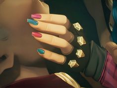 ╰ - ୨♡୧ - - arcane Jinx season 1 icon #jinx #arcane #jinxarcane #icons Jinx Nails Season 2, Jinx's Nails Arcane, Jinx Finger, Japan Nail, Multicolored Nails