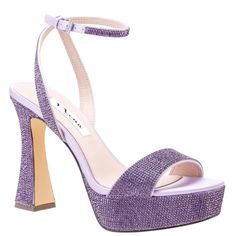 ANGELLA-ROYAL LILAC CRYSTAL BLOCK-HEEL PLATFORM DRESSY SANDAL Nina Shoes Wedding, Purple High Heels, Trending Heels, Bridal Handbags, Wide Width Sandals, Dressy Sandals, Bridal Shoes Flats, Perfect Heels, Sparkly Heels