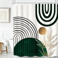 a shower curtain with an abstract design on it