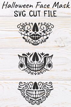 halloween face mask svg cut file is shown in three different styles, including black and white