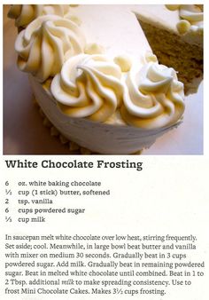 a recipe for white chocolate frosting on a cake