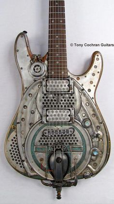 an electric guitar made out of metal parts