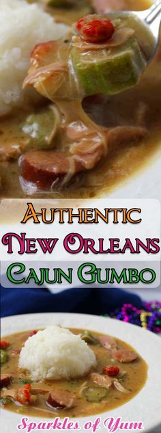 the cover of authentic new orleans's cajun gumbo is shown in two different images