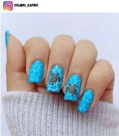 Sea Turtle Nail Art Design, Nails With Turtles, Sea Turtle Nails Design, Sea Turtle Nail Art, Turtle Design Nails, Turtle On Nails, Turtle Nails Design, Beach Nails Turtle