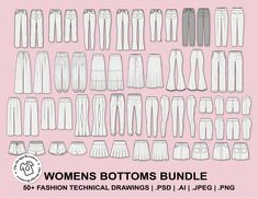 the women's bottoms bundle is shown in various sizes and colors, including white