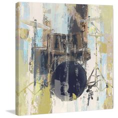 an abstract painting with drums and drum sticks on it's canvas wall art print