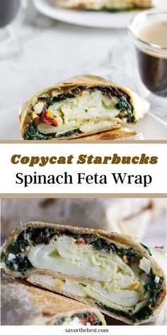 This copycat Starbucks Spinach Feta Wrap recipe lets you skip the coffee shop line and whip up your favorite wrap at home! It’s stuffed with creamy feta, tangy sun-dried tomatoes, spinach, and egg whites. It’s all wrapped up in a toasty tortilla that you can grab and go. These wraps freeze well so they are perfect for meal prep.