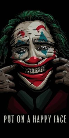 the joker with his face painted in red, white and green paint on it's face