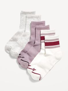 includes 3 pairs of socks arch support zoned cushioning go-dry wicks moisture notched toe seams S/M: shoe sizes 5-8 L/XL: shoe sizes 8-11 Crew Sock, Athletic Socks, Old Navy Women, Christmas Wishlist, Knit Cuff, Wicks, Athletic Women, Arch Support, Crew Socks