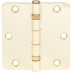 a brass plated door hinge with three holes on the front and two sides