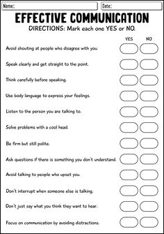 a printable worksheet for effective communication