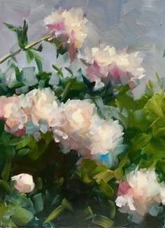 an oil painting of white and pink flowers