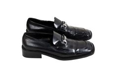 1990s Tom Ford era Gucci loafers. -Black leather -Silver tone metal horsebit with engraved logo -Square toe -Stacked heel -Leather outsole -Made in Italy -Great vintage condition, light signs of wear as shown on pictures Marked size: 39 C Please make sure to check all pictures and measurements before purchasing. Insole length: 26 cm - 10.2" Heel height: 2.5 cm - 1 1/2 90s Gucci, Gucci By Tom Ford, Horsebit Loafers, Womens Loafers, Ford Black, Gucci Loafers, Engraved Logo, Leather Silver, Stacked Heel