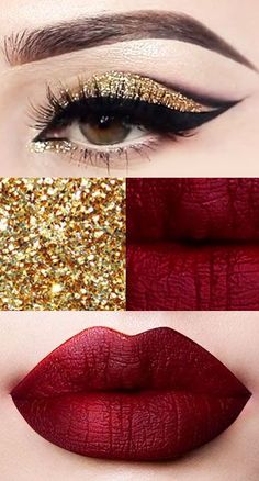 Dark Eyeliner, Gold Glitter Eyeshadow, Nails Videos, Lip Balm Brands, Tutorial Eyeshadow, Christmas Makeup Look