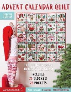 Grab your embroidery hoops and a festive fat quarter bundle for this exciting (and absolutely adorable) Advent Calendar Quilt! We've taken the classic "25 Days 'til Christmas" countdown and turned it into a fun and interactive quilt the whole family can enjoy for Christmases to come. Each block is adorned with festive animals and holiday motifs, from hot cocoa to Santa and his sleigh! Each day in the count down features a corresponding pocket file that will get stitched out first, with the block Advent Calendar Quilt, Calendar Quilts, Anita Goodesign, Advent Calenders, Small Book, Christmas Quilt, The Blocks, Fat Quarter Bundles, Christmas Countdown