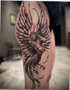 Phoenix Hip Tattoos Women, Phoenix Tattoo Hip, Phoenix Tattoo Thigh, Phoenix Tattoo Leg, Chinese Phoenix Tattoo, Tato Phoenix