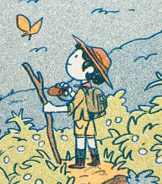 a drawing of a boy with a butterfly on his shoulder and holding a violin in one hand