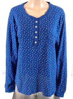 SERRA Women's Waffle Weave 5 Button Polka Dot Pajama Top/Lounge Wear XL Blue Pajama Top, Button Placket, Womens Clothing Tops, Polka Dot, For Everyone, Polka Dots