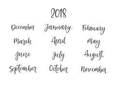 the months are written in cursive writing on a white paper with black ink