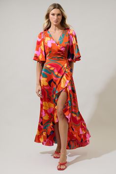 Serene Floral Abelia Hi-Low Maxi Wrap Dress – Sugarlips Flowy Floral Print Wrap Dress For Brunch, Flowy Wrap Dress With Floral Print For Vacation, Floral Print Wrap Dress For Party, Floral Print Wrap Party Dress, Multicolor Floral Print Wrap Dress For Beach, Floral Print Wrap Dress For Vacation, Spring Flowy Wrap Dress With Flutter Sleeves, Spring Wrap Dress With Flutter Sleeves, Fitted Summer Wrap Dress With Kimono Sleeves