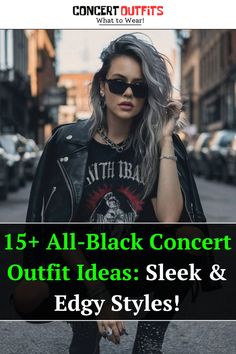 All-black outfits are timeless and perfect for any concert Create a sleek look with a black leather jacket over a fitted tee and skinny jeans or opt for a flowy black dress with ankle boots Add depth with textures like velvet or lace and accessorize with silver jewelry or a statement belt for a bold touch Stay stylish while letting your outfit speak volumes #AllBlackConcertStyle #SleekAndStylish Black Dress With Ankle Boots, Black Concert Outfit Ideas, All Black Concert Outfit, Black Concert Outfit, Flowy Black Dress, Band Performance, Concert Outfit Ideas