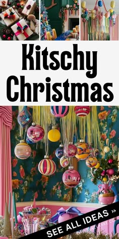 Who says kitsch can’t be chic? When done right, colorful nostalgic Christmas decor can create a festive vibe that’s playful and stylish. An interior designer would start by balancing bold, retro pieces with neutral backdrops—think a classic white tree decked out in colorful glass ornaments, tinsel garlands, and twinkling multicolor lights.   Keep the color palette cohesive—mix vibrant reds, greens, and metallics with pops of pink or aqua for that retro feel. Add mid-century modern touches like starburst ornaments, kitschy ceramic trees, or a vintage-inspired bar cart styled with holiday drinks and candy canes. The key? Avoid overcrowding by letting each piece shine.  These kitsch Christmas ideas will help you master the kitschy Christmas aesthetic without tipping into tacky territory... Retro Xmas Decorations, Maximalist Traditional Decor, Tinsel Garland Decorating Ideas, Retro Christmas Decorations Diy, Christmas Decor Ideas Tacky, Retro Holiday Decor, Multicolor Christmas Decorations, Mid Century Modern Christmas Decor Ideas, Nostalgic Christmas Tree Decorations