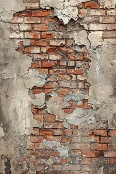 an old brick wall with chipped paint and peeling paint on it's sides