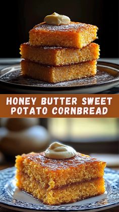 honey butter sweet potato cornbread on a plate