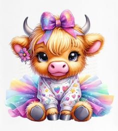 a cute little cow wearing a pink and purple outfit